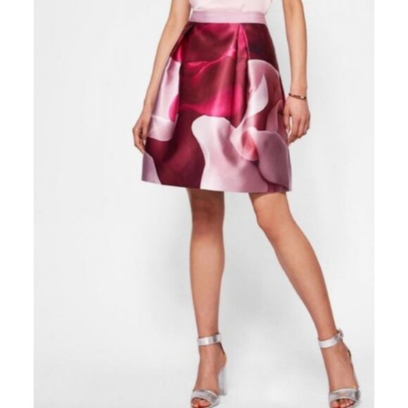 Ted Baker Nell Porcelain Rose Full A-Line Skirt Maroon Pink Women's Size Small - Picture 2 of 11